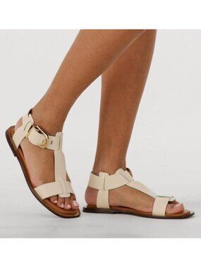 BIBI LOU Sunny Flat Sandals Size 10 EU 40 Square Toe Off White Leather NEW